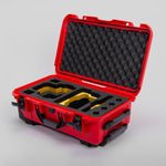 Angle view of Red Color RED V Raptor Carry-On Case with Yellow Layer Custom Foam Insert