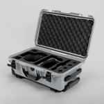 Angle view of Silver Color RED V Raptor Carry-On Case with Black Layer Custom Foam Insert