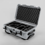 Angle view of Silver Color RED V Raptor Carry-On Case with Black Layer Custom Foam Insert