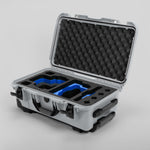 Angle view of Silver Color RED V Raptor Carry-On Case with Blue Layer Custom Foam Insert