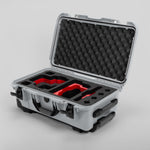 Angle view of Silver Color RED V Raptor Carry-On Case with Red Layer Custom Foam Insert