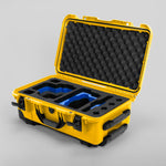 Angle view of Yellow Color RED V Raptor Carry-On Case with Blue Layer Custom Foam Insert