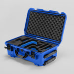 Angled view of Foama Blue Color Travel Case and Custom Foam Insert with Blue Layer for RED Monstro