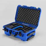 Angled view of Foama Blue Color Travel Case and Custom Foam Insert with Blue Layer for RED Monstro