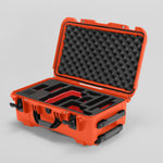 Angled view of Foama Orange Color Travel Case and Custom Foam Insert with Red Layer for RED Monstro