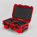 Angled view of Foama Red Color Travel Case and Custom Foam Insert with Red Layer for RED Monstro