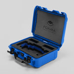 Angled view of Foama Blue Color Travel Case and Custom Foam Insert with Blue Layer for SmallHD 703 Bolt Pro