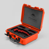 Angled view of Foama Orange Color Travel Case and Custom Foam Insert with Red Layer for SmallHD 703 Bolt Pro