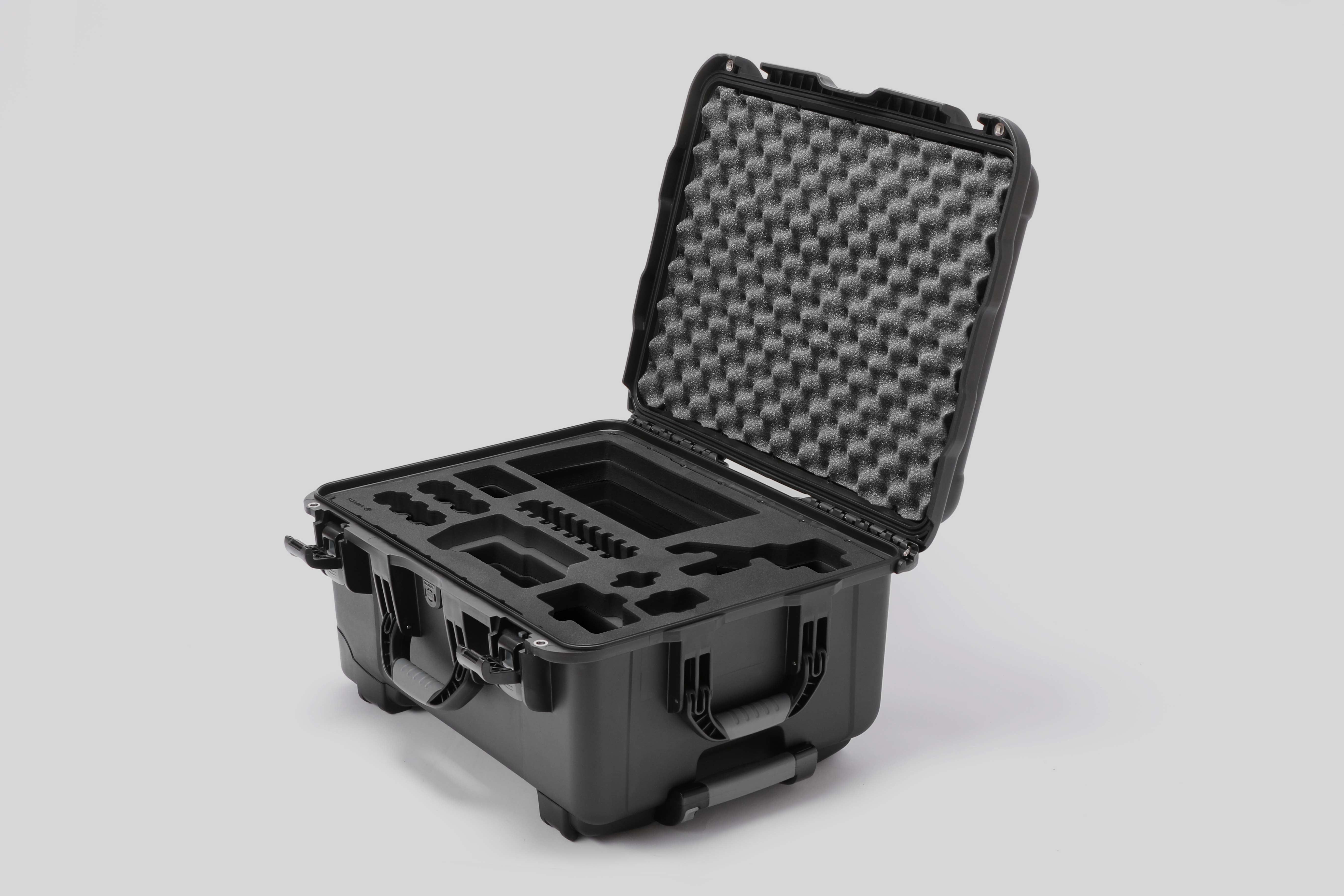 Angled view of Sony FX3 Black Color Studio Case and Custom Foam Insert