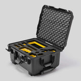 Angled view of Sony FX3 Black Color Studio Case and Custom Foam Insert with a Yellow Layer