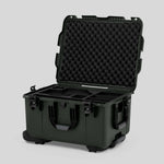 Angle view of Olive Color Sony Burano Heavy Duty Roller Case and Custom Foam Insert with Black Layer  for Burano Camera And Accessories