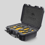 Angled view of Foama Graphite Color Carry-on case and Custom Foam Insert with Yellow Layer for Sony FX-3