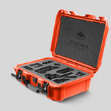Angled view of Foama Orange Color Carry-on case and Black Custom Foam Insert for Sony FX-3