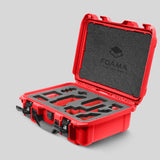 Angled view of Foama Red Color Carry-on case and Custom Foam Insert with Red Layer for Sony FX-3