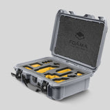 Angled view of Foama Silver Color Carry-on case and Custom Foam Insert with Yellow Layer for Sony FX-3
