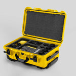 Angled view of Foama Yellow Color Carry-on case and Yellow Foam Insert for Sony FX-6 and Essential Accessories