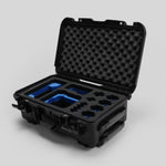 Angled view of Foama Black Color Carry-on case and Custom Foam Insert with Blue Layer for Sony FX-6