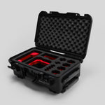 Angled view of Foama Black Color Carry-on case and Custom Foam Insert with Red Layer for Sony FX-6