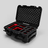 Angled view of Foama Black Color Carry-on case and Custom Foam Insert with Red Layer for Sony FX-6