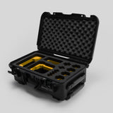 Angled view of Foama Black Color Carry-on case and Custom Foam Insert with Yellow Layer for Sony FX-6