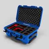 Angled view of Foama Blue Color Carry-on case and Custom Foam Insert with Red Layer for Sony FX-6