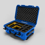 Angled view of Foama Blue Color Carry-on case and Custom Foam Insert with Yellow Layer for Sony FX-6