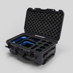 Angled view of Foama Graphite Color Carry-on case and Custom Foam Insert with Blue Layer for Sony FX-6