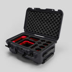 Angled view of Foama Graphite Color Carry-on case and Custom Foam Insert with Red Layer for Sony FX-6
