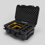 Angled view of Foama Graphite Color Carry-on case and Custom Foam Insert with Yellow Layer for Sony FX-6