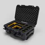 Angled view of Foama Graphite Color Carry-on case and Custom Foam Insert with Yellow Layer for Sony FX-6