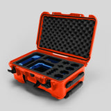 Angled view of Foama Orange Color Carry-on case and Custom Foam Insert with Blue Layer for Sony FX-6