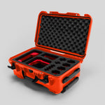 Angled view of Foama Orange Color Carry-on case and Custom Foam Insert with Red Layer for Sony FX-6