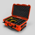 Angled view of Foama Orange Color Carry-on case and Custom Foam Insert with Yellow Layer for Sony FX-6