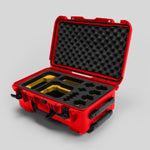 Angled view of Foama Red Color Carry-on case and Custom Foam Insert with Yellow Layer for Sony FX-6