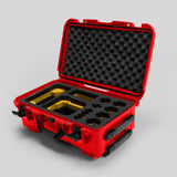 Angled view of Foama Red Color Carry-on case and Custom Foam Insert with Yellow Layer for Sony FX-6