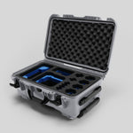 Angled view of Foama Silver Color Carry-on case and Custom Foam Insert with Blue Layer for Sony FX-6