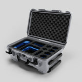 Angled view of Foama Silver Color Carry-on case and Custom Foam Insert with Blue Layer for Sony FX-6