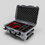 Angled view of Foama Silver Color Carry-on case and Custom Foam Insert with Red Layer for Sony FX-6