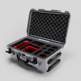 Angled view of Foama Silver Color Carry-on case and Custom Foam Insert with Red Layer for Sony FX-6