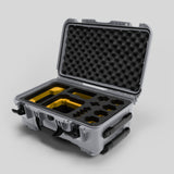 Angled view of Foama Silver Color Carry-on case and Custom Foam Insert with Yellow Layer for Sony FX-6