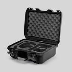 Angled View of a DJI Mini 3 & 4 Pro Black Color Hard Case with Custom Black Foam Insert
