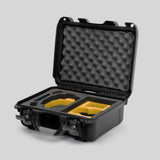 Angled View of a DJI Mini 3 & 4 Pro Black Color Hard Case with Custom Yellow Foam Insert