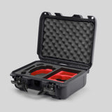 Angled view of Foama Graphite Color Hard Case and Custom Foam Insert with a Stylish Red Layer for DJI Mini 3 & 4 Pro