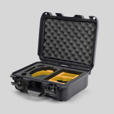 Angled view of Foama Graphite Color Hard Case and Custom Foam Insert with a Stylish Yellow Layer for DJI Mini 3 & 4 Pro