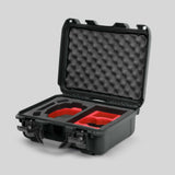 Angled view of Foama Olive Color Hard Case and Custom Foam Insert with a Stylish Red Layer for DJI Mini 3 & 4 Pro