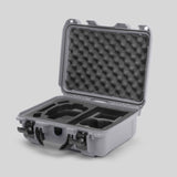 Angled view of Foama Silver Color Hard Case and Custom Foam Insert with a Stylish Black Layer for DJI Mini 3 & 4 Pro