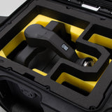 Close view of Black Color DJI Zenmuse H30T Carry-On Case with Yellow Layer Custom Foam Insert
