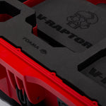 Close view of Red Color RED V Raptor Carry-On Case with Red Layer Custom Foam Insert