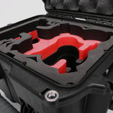 Close-up view 1 of DJI Neo Black Color Adventure Ready Compact Waterproof Carry-on Case and Custom Foam Insert with a Red Layer for DJI Neo