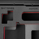 Close view of Black Color ARRI HI-5 Carry-On Case with Red Layer Custom Foam Insert